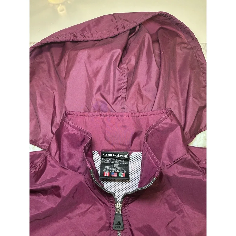 Vintage Adidas Windbreaker Jacket Men's XXL. Hooded, Full Zip, Three Stripes.